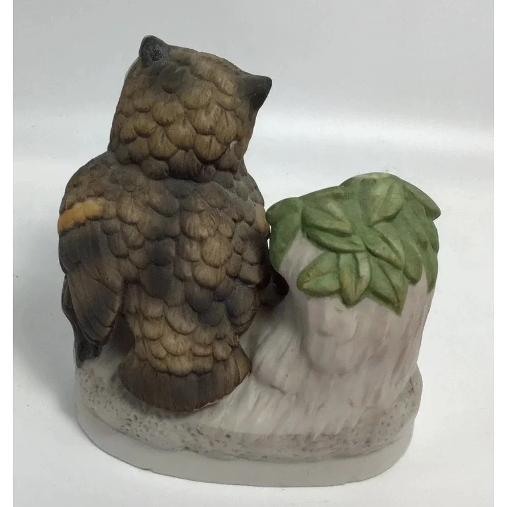 Homco Owl Family On Branch , Porcelain Figure Ceramic 4x4‎ Inches